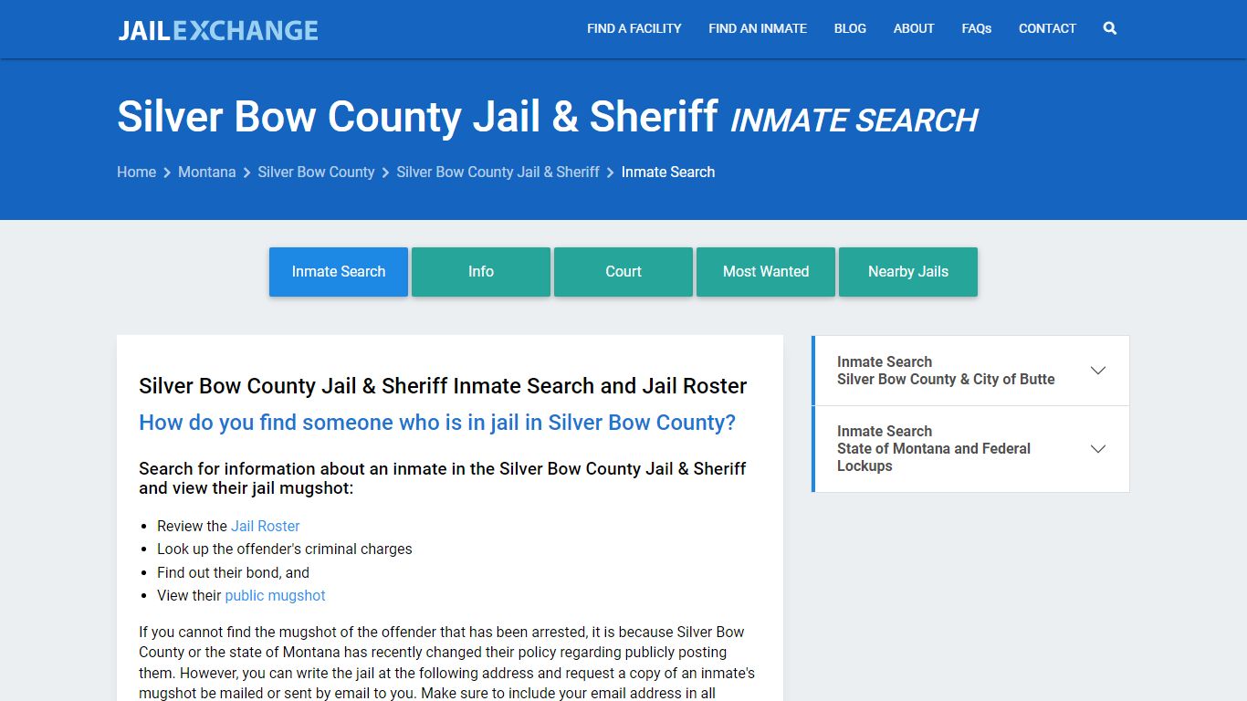 Silver Bow County Jail & Sheriff Inmate Search - Jail Exchange
